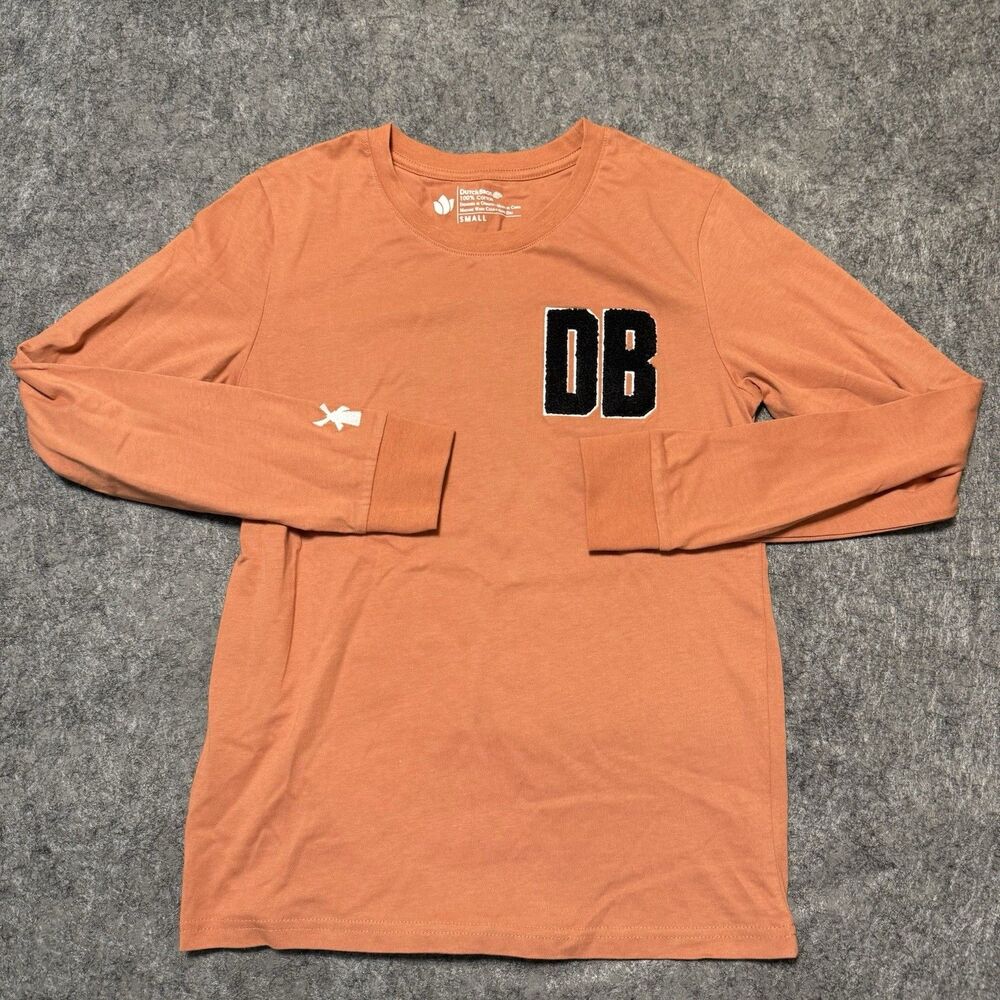 Dutch Bros Coffee Employee Shirt Size S Orange Long Sleeve Double Sided Spellout